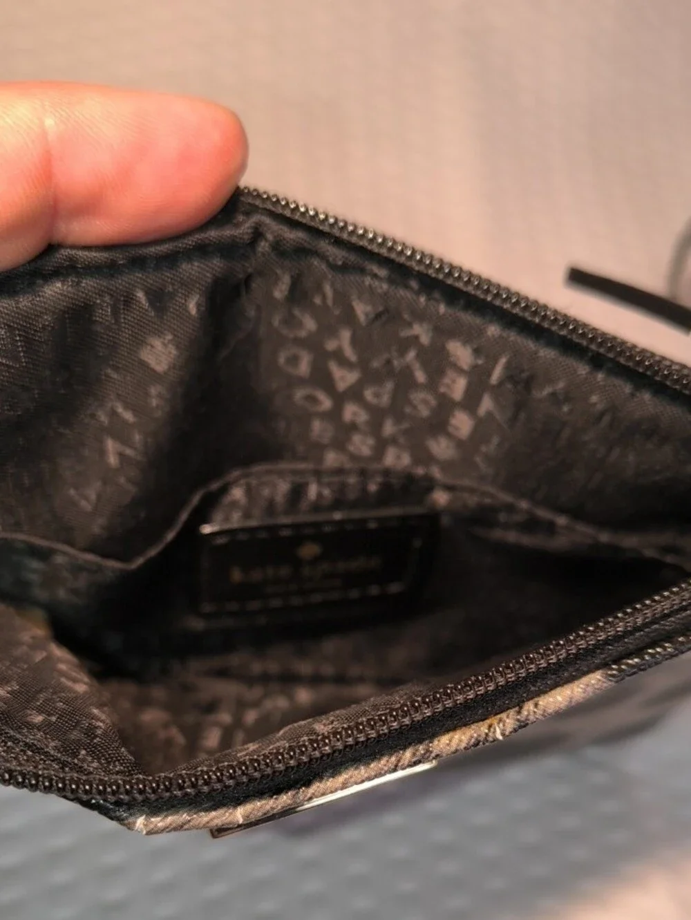 kate spade Leopard Print Zip Pouch in Black and Taupe